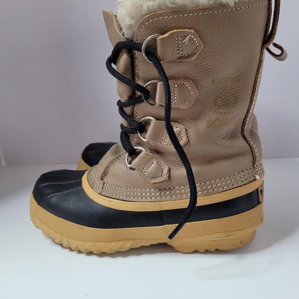 SOREL Wool Lined "Manitou" Womens Size 6 Boots Brown/Black/Yellow Vintage Rare - Picture 5 of 13